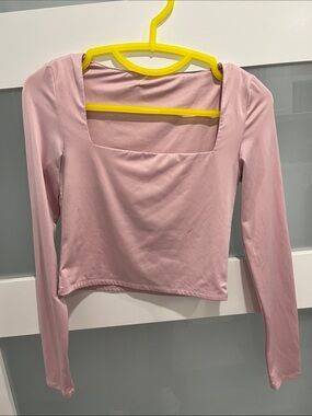 Square Neck Long Sleeve Top in Dusty Pink